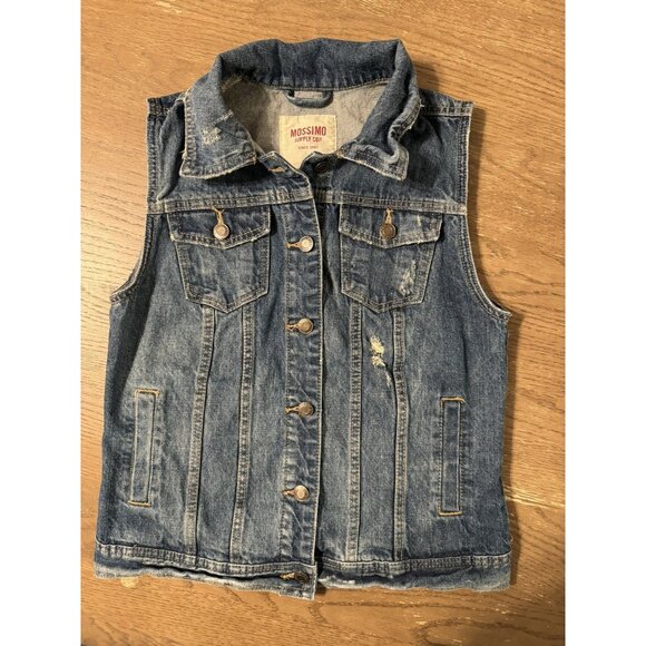 Mossimo Vest Medium Distressed Denim Blue Jean 90s Punk Skater Grunge Streetwear - Picture 7 of 8